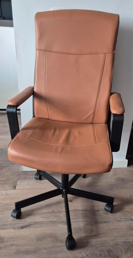 Bureaustoel bruin lederlook, Maison & Meubles, Chaises de bureau, Comme neuf, Chaise de bureau, Brun, Ergonomique, Enlèvement