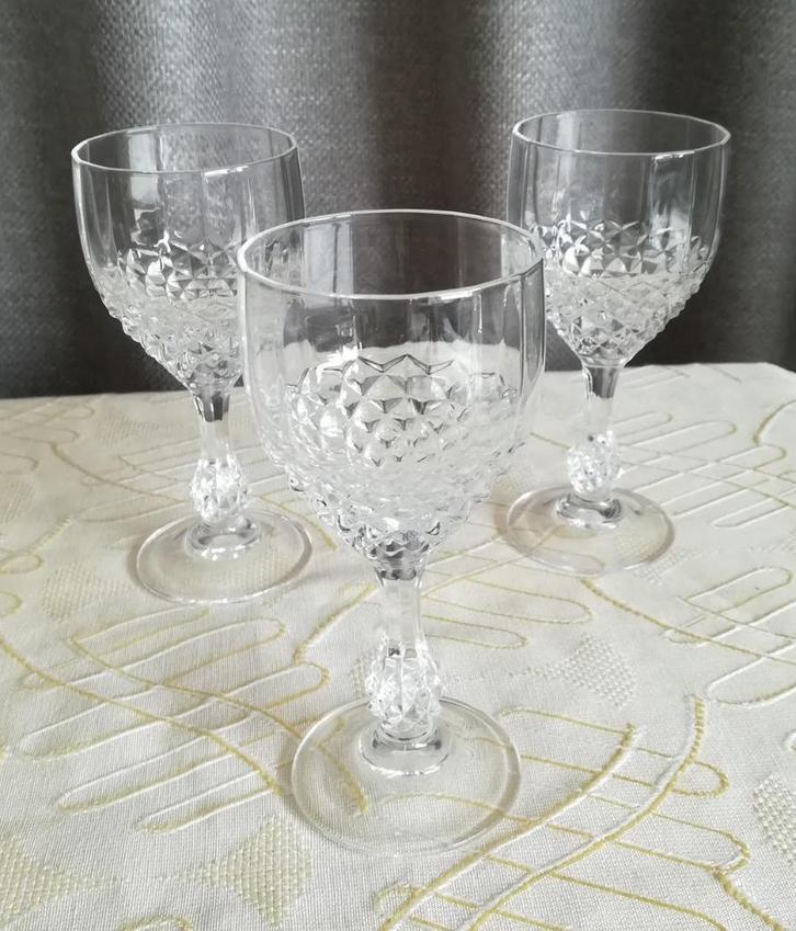 Vintage 3 kleine wijnglazen Cristal d'Arques - Chenonceaux, Antiek en Kunst, Antiek | Glaswerk en Kristal, Ophalen of Verzenden