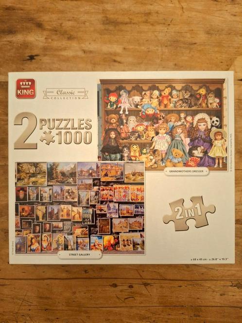 Doos met 2 puzzels van 1000 stukjes, Hobby en Vrije tijd, Denksport en Puzzels, Zo goed als nieuw, Legpuzzel, 500 t/m 1500 stukjes