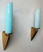 Vintage Art Deco set wandlampen messing Murano Regency, Ophalen, Gebruikt, Glas, Art Deco wandlamp messing Murano vintage retro