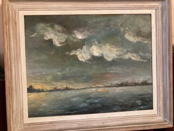 Edward Van Goethem - schilderij met water en wolken 