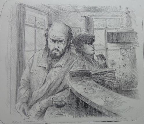 ERIC ROETS / SCHIPPERSHUIS / ZW-W LITHOGRAFIE / 37x56cm SIG, Antiek en Kunst, Kunst | Litho's en Zeefdrukken, Ophalen of Verzenden