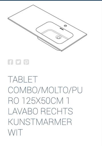Lavabo badkamer meubel kunstmarmer mat wit 125 x50cm beschikbaar voor biedingen