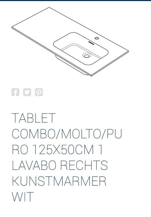 Lavabo badkamer meubel kunstmarmer mat wit 125 x50cm, Huis en Inrichting, Badkamer | Badkamermeubels, Nieuw, Wasbak of Wastafel