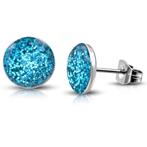 Ronde blauwe glitter oorbellen staal - 7 mm, Ophalen of Verzenden, Nieuw
