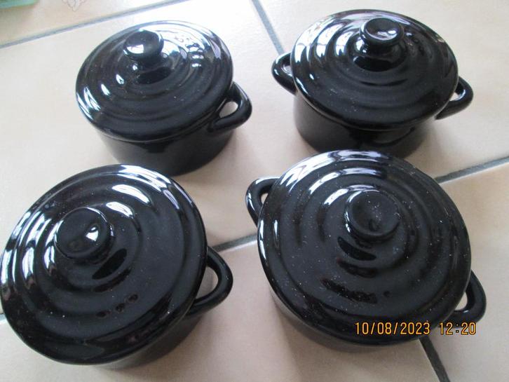 Cassolettes (4) noires avec couvercle en céramique, Maison & Meubles, Cuisine | Vaisselle, Neuf, Récipient(s), Uni, Céramique