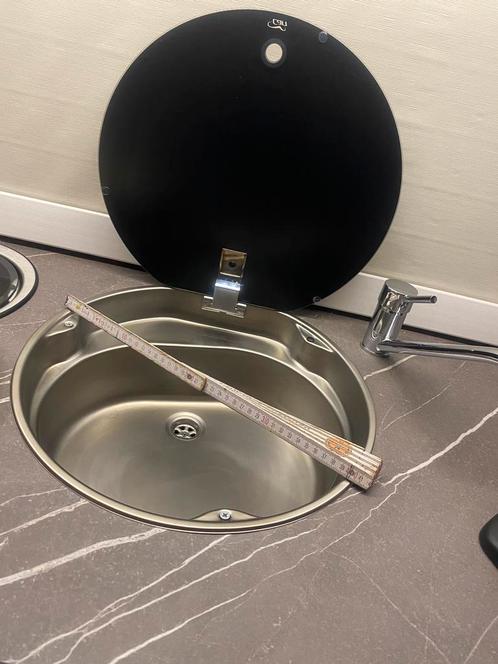 CAN NIEUWE gootsteen + glazendeksel +snijplank/vergiet, Caravans en Kamperen, Kampeeraccessoires, Nieuw, Ophalen