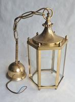 koperkleurige oude kroonluchter lantaarn licht, Ophalen, Gebruikt, Glas, Antiek