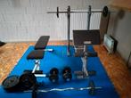 Bench press & trainingsbank + uitgebreide gewichten set, Sport en Fitness, Ophalen, Gebruikt, Krachtstation