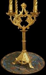 Kandelaar Antiek Brons Verguld Neogotisch Kerk Neogotiek, Verzenden, Koper of Brons