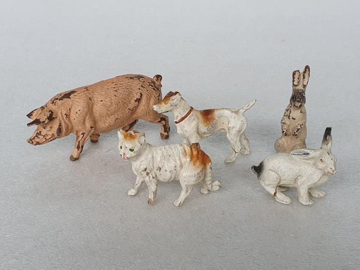 Lot van 5 vintage boerderij dieren (van o.a. Elastolin), Verzamelen, Poppetjes en Figuurtjes, Gebruikt, Ophalen of Verzenden