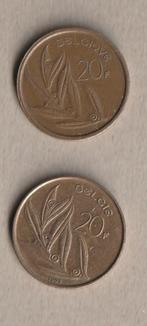 België : 2 (gebruikte) munten van 20 fr (1980 en 1993), Ophalen of Verzenden, Setje
