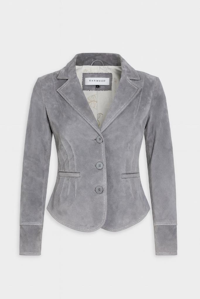 Oakwood leren blazer maat XS/S, Kleding | Dames, Jassen | Winter, Zo goed als nieuw, Maat 36 (S), Grijs, Ophalen of Verzenden