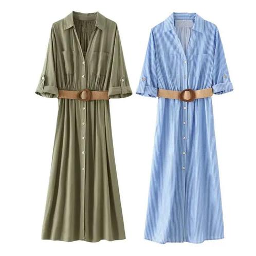 Haut Vert Armée avec Col Bleu, Kleding | Dames, Jurken, Nieuw, Maat 38/40 (M), Overige kleuren, Onder de knie, Verzenden