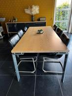 Massieve eiken eettafel met RVS poten + 6 stoelen, Huis en Inrichting, Tafels | Eettafels, Ophalen, Zo goed als nieuw