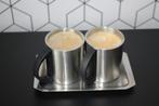 2 Designkopjes met schoteltje in 18/8, Ophalen of Verzenden, Zo goed als nieuw, Los bestek, Inox of Chroom