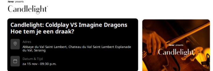 Candlelight: Coldplay VS Imagine Dragons, Tickets en Kaartjes, Concerten | Klassiek, Twee personen, November, Instrumentaal