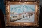 olieverf op doek sneeuwlandschap 50/70cm ingelijst, Hobby en Vrije tijd, Schilderen, Ophalen of Verzenden, Nieuw, Doek