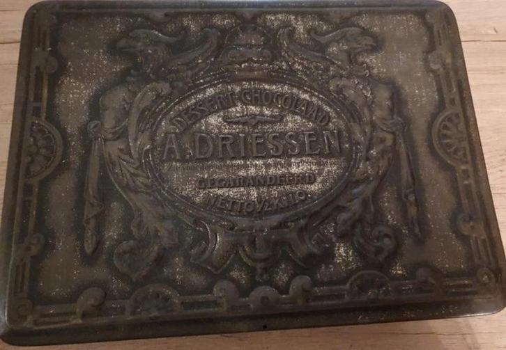 Prachtig en zeldzaam vintage chocoladeblik van A. Driessen,, Antiek en Kunst, Antiek | Brons en Koper, Koper, Ophalen of Verzenden