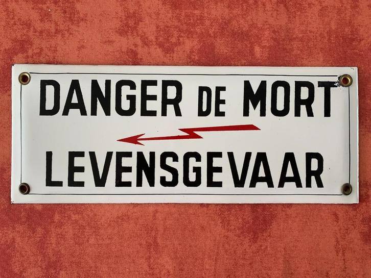 GEËMAILLEERDE PLAAT MET LEVENSGEVAAR, Verzamelen, Merken en Reclamevoorwerpen, Gebruikt, Reclamebord, Ophalen of Verzenden