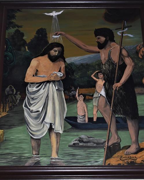 Schilderij van de doop van Jezus (v2), door joky kamo,, Antiek en Kunst, Kunst | Schilderijen | Klassiek, Ophalen