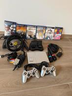 PlayStation 2 met controllers, stuur, singstar micro’s, spel, Ophalen, Zo goed als nieuw