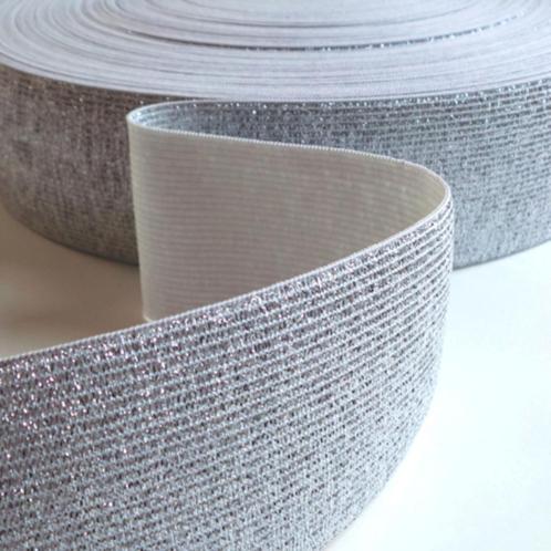 Promo! 5183) Zilver elastiek dun 50mm breed elastische band, Hobby en Vrije tijd, Naaien en Fournituren, Nieuw, Rits of Sluiting