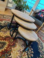 Ensemble de 3 tables gigognes de salon, Maison & Meubles, Moins de 50 cm, Rond, Chêne, Comme neuf