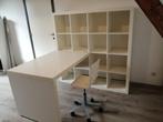 Étagère Kallax + bureau + chaise, In hoogte verstelbaar, Zo goed als nieuw, Ophalen, Bureau