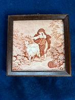 Rare carreau encadré d'un enfant avec une chèvre 15x15cm, Antiquités & Art, Enlèvement