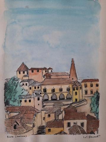 Aquarel/ gemengde techniek Willem Dolphyn "Sinta (Portugal) beschikbaar voor biedingen