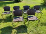 Vintage zware metalen stoel met leder gevlochten, Tuin en Terras, Ophalen