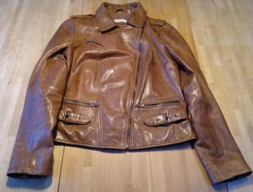 Bruine leren dames-bikerjack NAF NAF  beschikbaar voor biedingen