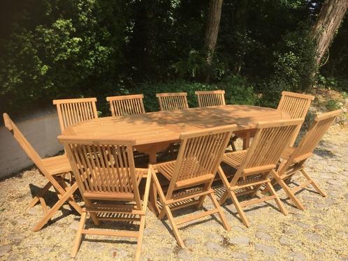 Teck neuf huilé: ensemble de table ovale de 240cm avec 10 ch, Tuin en Terras, Tuinsets en Loungesets, Nieuw, Loungeset, Teakhout