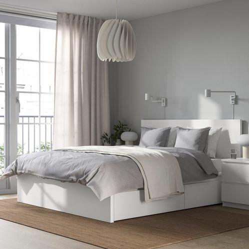 Lit Ikea 160 x 200, Huis en Inrichting, Slaapkamer | Bedden, Nieuw, Tweepersoons, 160 cm, 200 cm, Hout, Wit, Ophalen