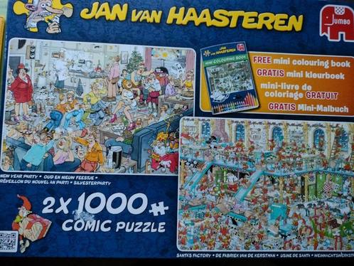 Puzzel J.Van Haasteren 2x1000: Oud en nieuw feestje; Santa's, Hobby en Vrije tijd, Denksport en Puzzels, Zo goed als nieuw, 500 t/m 1500 stukjes