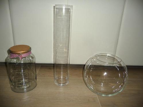 Glazen bokaal + Vaas + Voorraadpot, Huis en Inrichting, Woonaccessoires | Vazen, Zo goed als nieuw, Glas, Ophalen of Verzenden