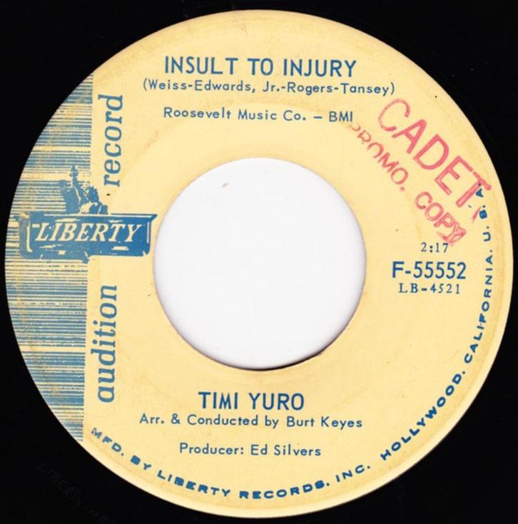 Timi Yuro ‎– Insult To Injury '' Popcorn Promo ' 7 ", Cd's en Dvd's, Vinyl Singles, Zo goed als nieuw, Single, R&B en Soul, 7 inch