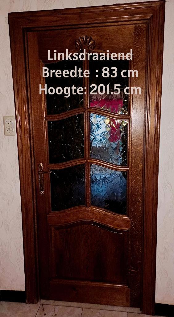 Voleiken binnendeur, Doe-het-zelf en Bouw, Deuren en Vliegenramen, Gebruikt, Binnendeur, 200 tot 215 cm, 80 tot 100 cm, Glas, Hout