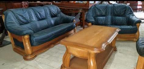 Blank eiken met leder kuip kussens, Huis en Inrichting, Zetels | Complete zithoeken, Stof, Ophalen