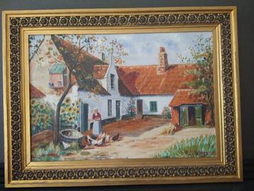 Schilderij boerderij veelkleurig beschikbaar voor biedingen