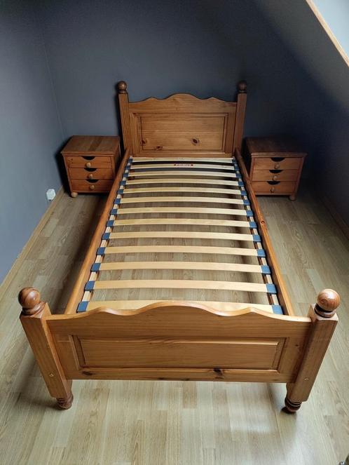 Massief houten bed voor 1 persoon + Latoflex primus boxsprin, Huis en Inrichting, Slaapkamer | Bedden, Zo goed als nieuw, Eenpersoons