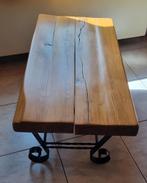 Table de salon en chêne massif avec pieds en fer forgé, Maison & Meubles, Tables | Tables d'appoint, Comme neuf, Enlèvement ou Envoi