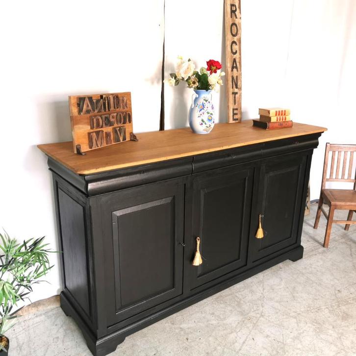 Lange Oude stoere Louis Philippe dressoir 3-deurs L 204 H115, Antiek en Kunst, Antiek | Meubels | Kasten, Ophalen