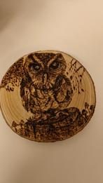 Pyrografie tekening van uil op boomstamschijf, Minder dan 50 cm, Nieuw, Ophalen of Verzenden, Minder dan 50 cm