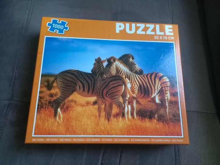 Puzzel 1000 stuks - Zebra's, Hobby en Vrije tijd, Denksport en Puzzels, Gebruikt, Legpuzzel, 500 t/m 1500 stukjes, Ophalen of Verzenden