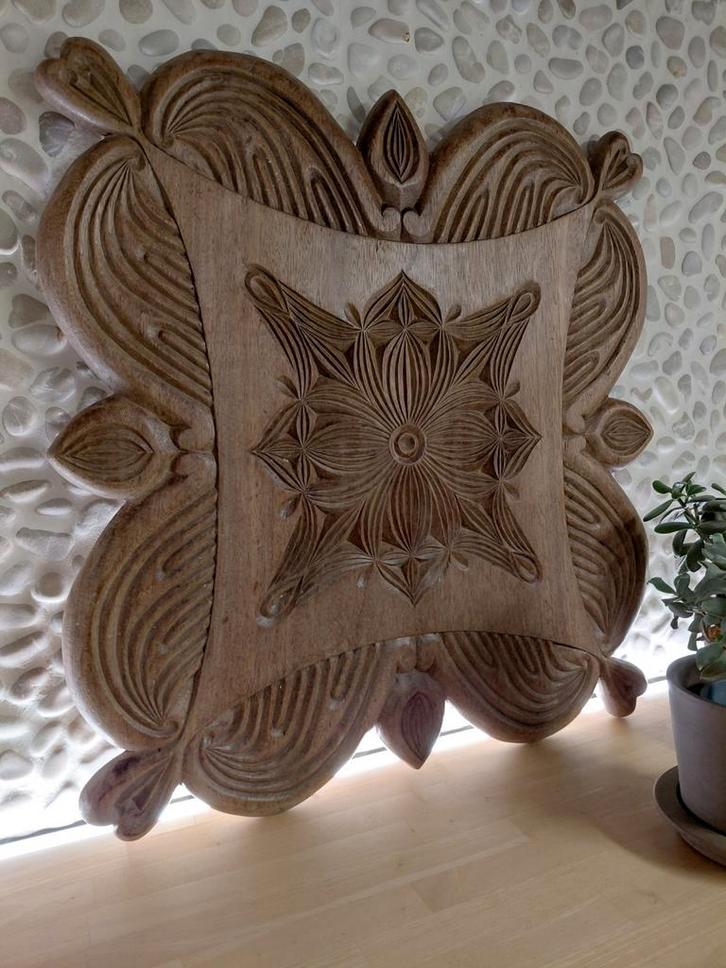 Vintage BOHO houten paneel 71 x 66.5 cm, Antiek en Kunst, Curiosa en Brocante, Ophalen