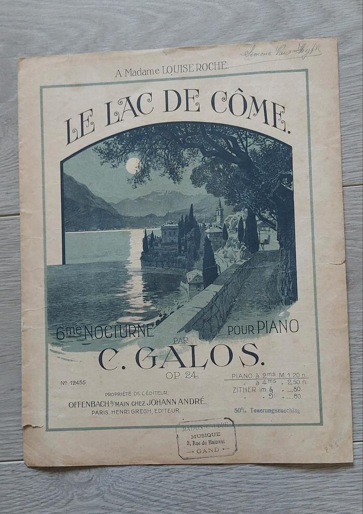 Antiek bladmuziek begin jaren 1900 Le Lacr de Côme., Antiek en Kunst, Antiek | Boeken en Manuscripten, Ophalen of Verzenden