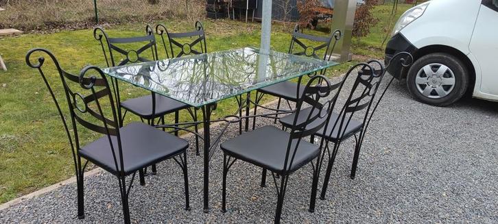 Très belle ensemble table et chaises en style fer forgé, Jardin & Terrasse, Ensembles de jardin, Chaise