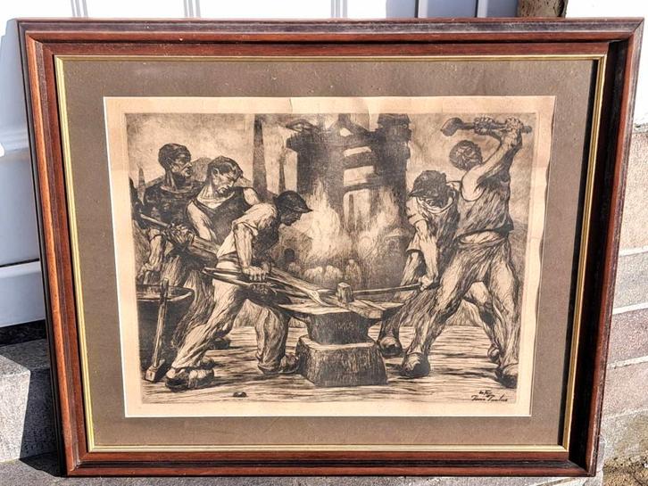 gravure le fer signe pierre paulus, Antiek en Kunst, Kunst | Etsen en Gravures, Ophalen of Verzenden